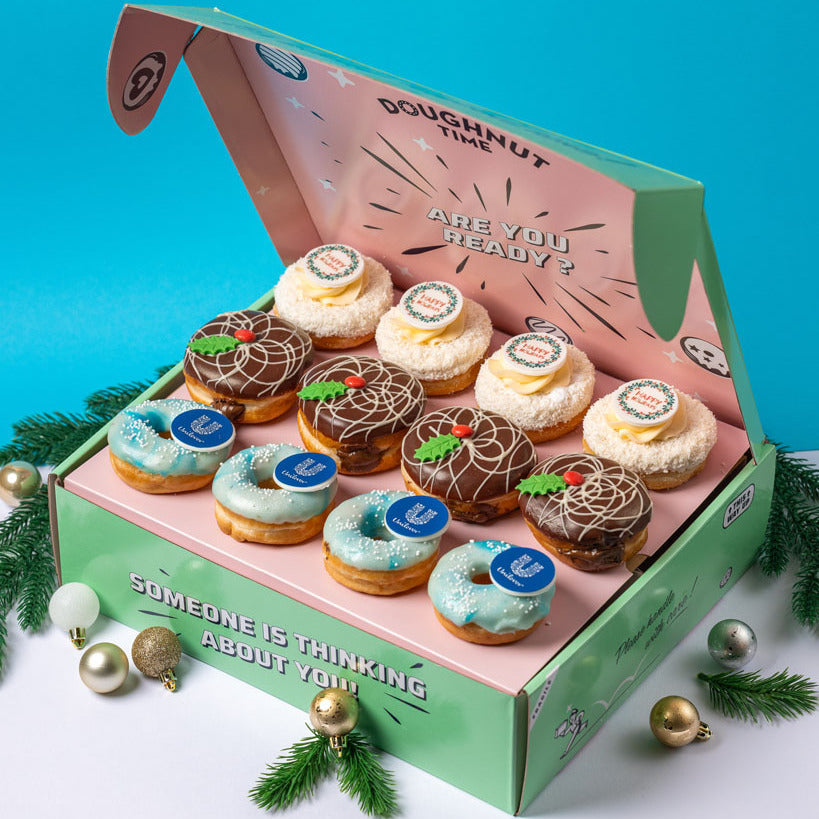 Corporate "Happy Holidays" Mini-boîte cadeau à beignets avec logo